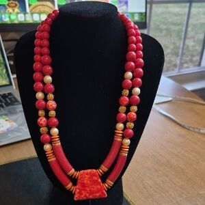 Bold Red Beaded Statement Necklace